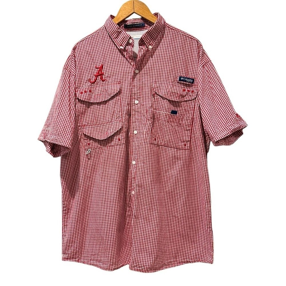 Columbia PFG Super Bonehead Shirt Red Excellent Alabama Crimson Tide Mens L/G